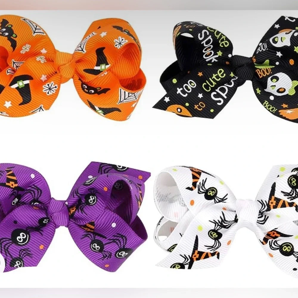 NWT Halloween Headband Girls Pumpkin Hairband Bow Hair Clips